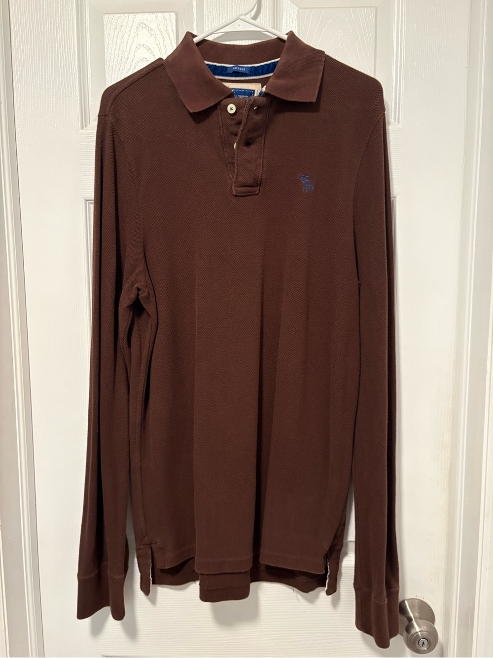 Abercrombie & Fitch Brown Long-Sleeve Polo with Blue Logo